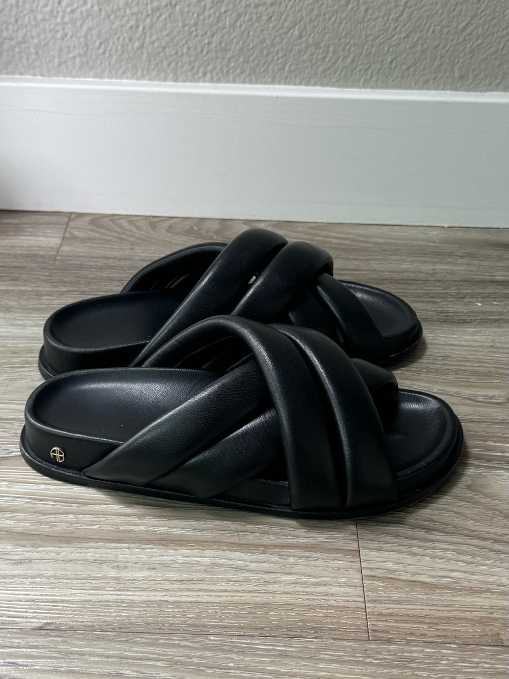 Anine Bing Black Quilted Slide Sandals - Picture 2 of 4